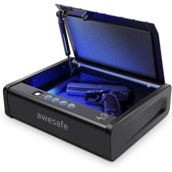 Awesafe Gun/Pistol Biometric Fingerprint Password Key Lock Safe In Black